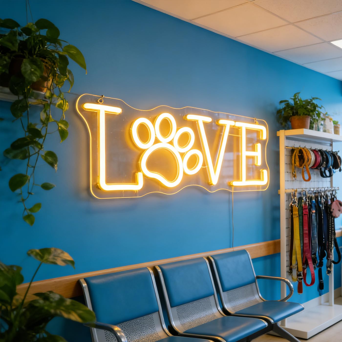 Love Paw Print LED Sign Decorative Neon Sign for Pet Store Bedroom Bathroom Decor Dog Cat Lovers' Home Wall Art Decorations Christmas Birthday Gifts (Warm white)