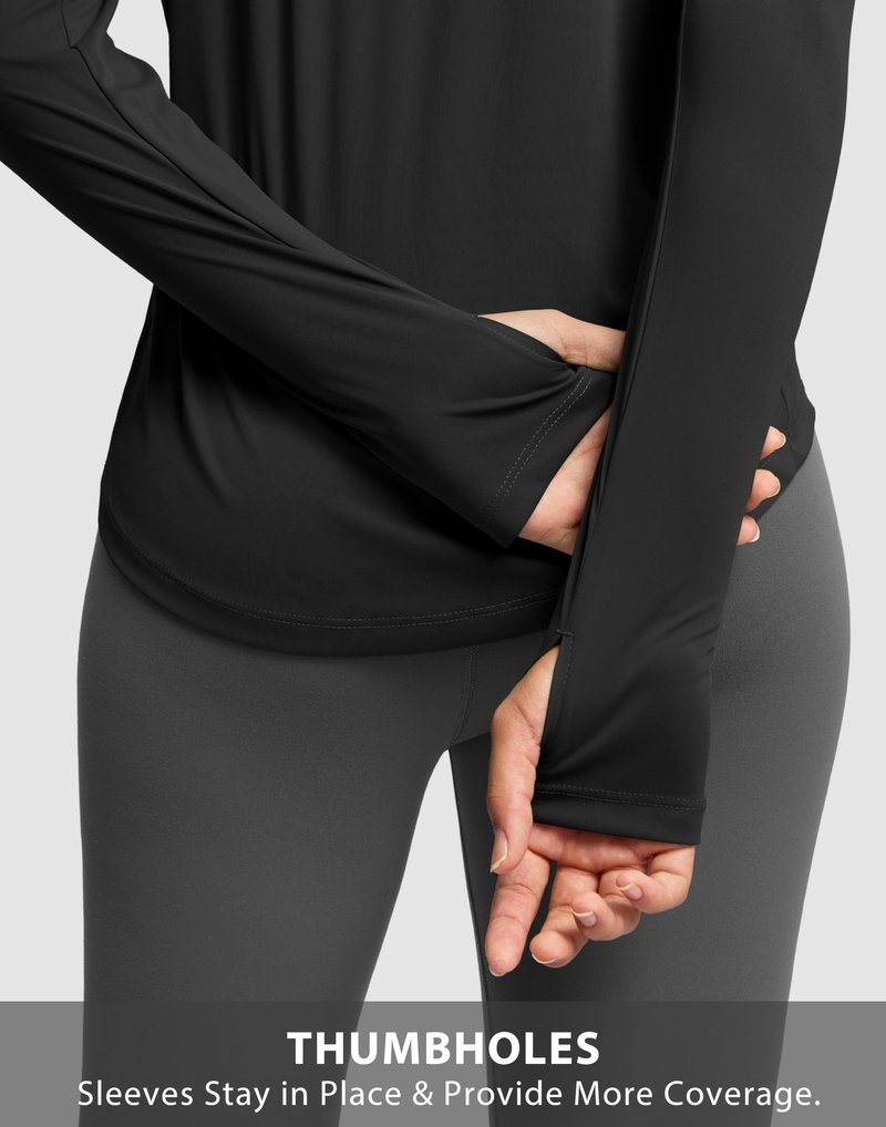 Soothfeel Women's Long Sleeve Workout Tops Running Hiking Athletic Shirts Active T-Shirts Wicking Quick Dry Soft Lightweight Black M