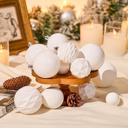 JORNOY Christmas Tree Ornaments Set, 47 Pack Assorted Shatterproof Hanging Balls Decorations, Plastic Bulbs Bulk with Lanyard for Home Holiday Party Decor, 3-Sizes (Pure White)