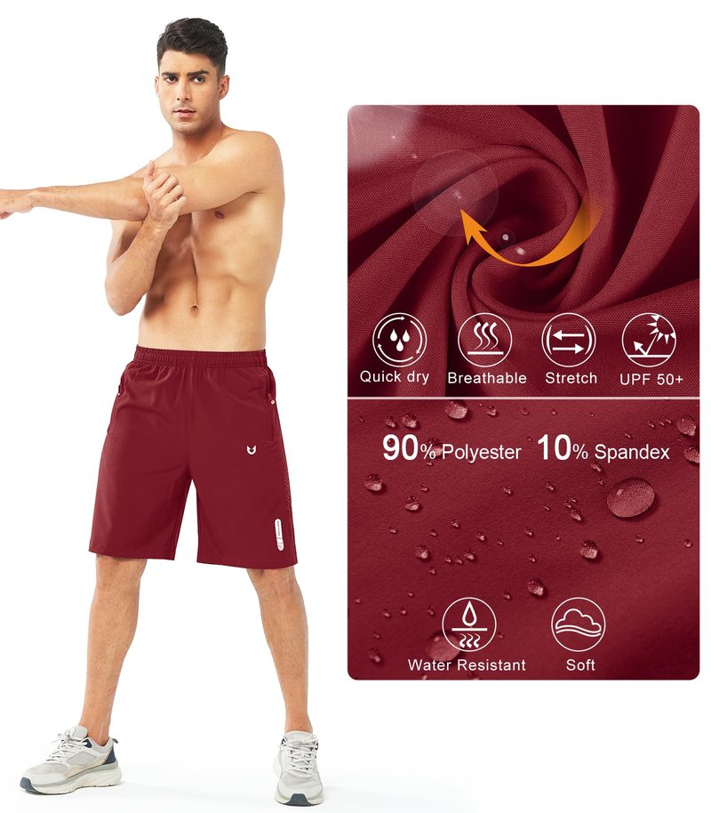 NORTHYARD Men's Athletic Running Shorts Gym Workout 7"/9"/5" Quick Dry Lightweight Sports Basketball Tennis 3 Zipper Pockets WINERED-9inch 4XL