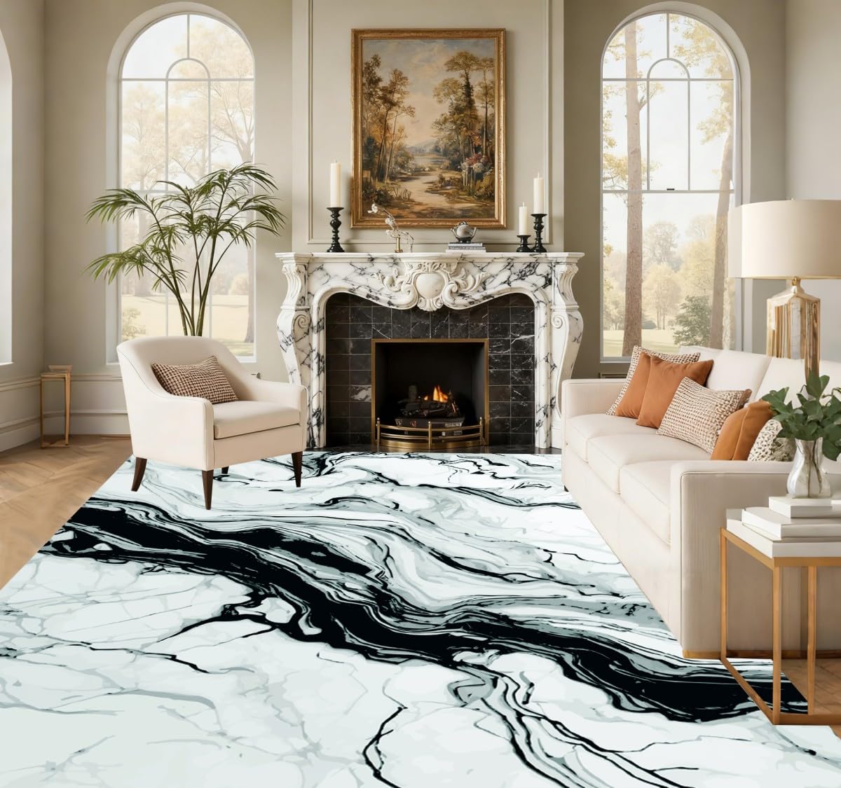 5x7 Modern Abstract Marble Pattern Liquid Style Rugs for Bedroom Living Dining Room Hallway Nursery Home Office Dorm Black White Light Teal Area Rug Machine Washable Durable Pet Friendly Carpet