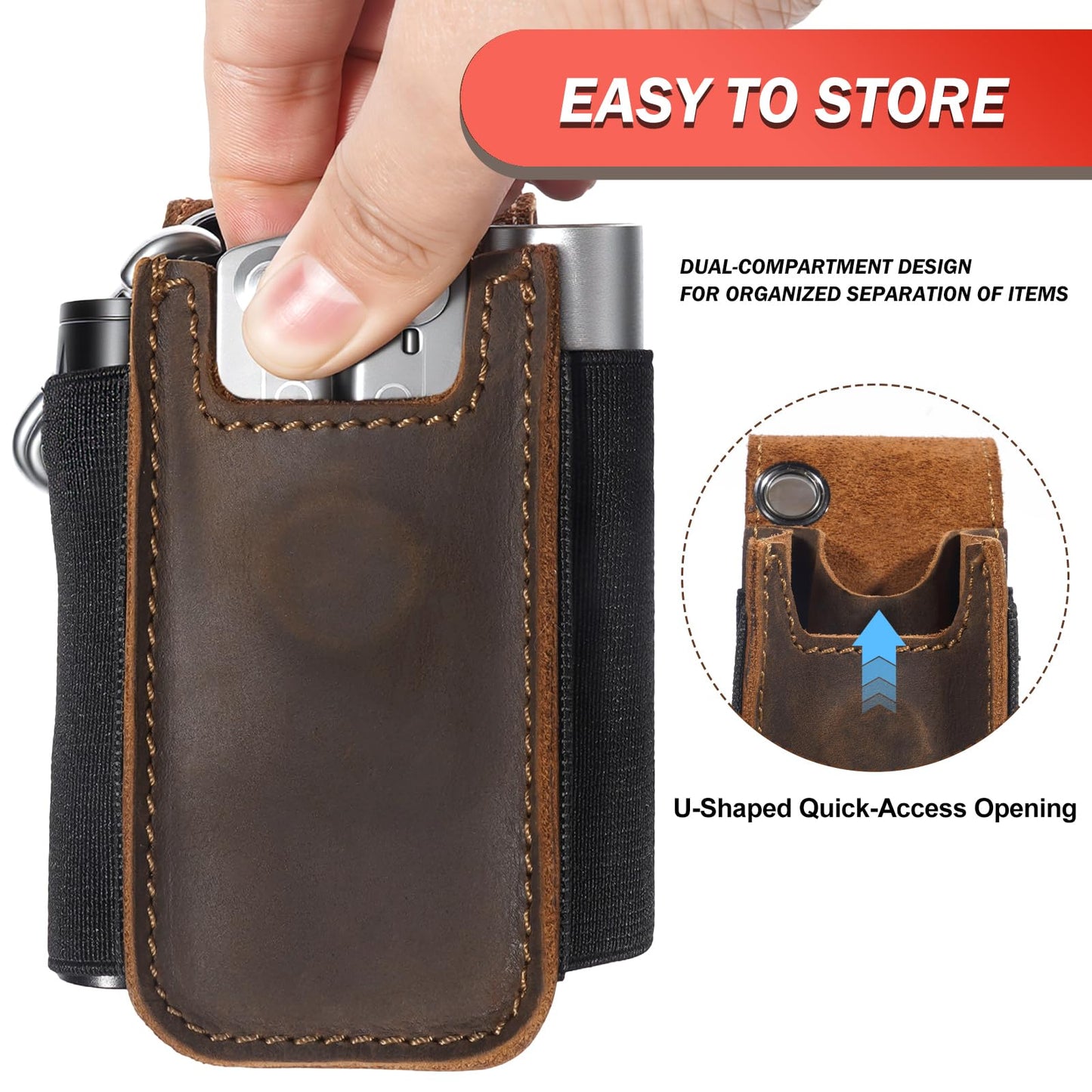 Vinanker Genuine Leather Multitool Pouch for Leatherman, EDC Belt Organizer Holster with Dual-Compartment Multitool Sheath for Men (Darkbrown)