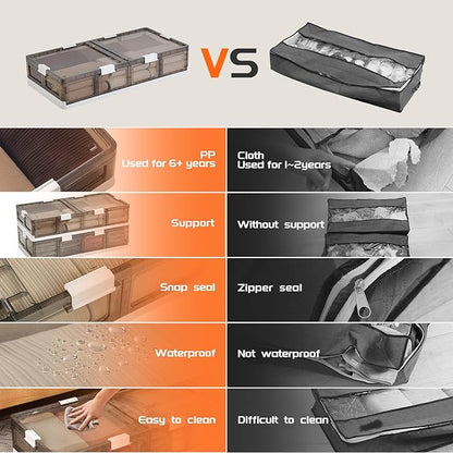 Under Bed Storage Containers with Wheels - Stackable, Foldable Plastic Storage Boxes with Lids for Clothes, Shoes, Blankets - Perfect for Bedroom Organization and Dorms (2 Pack-25.2''x16.5''x7.9'')