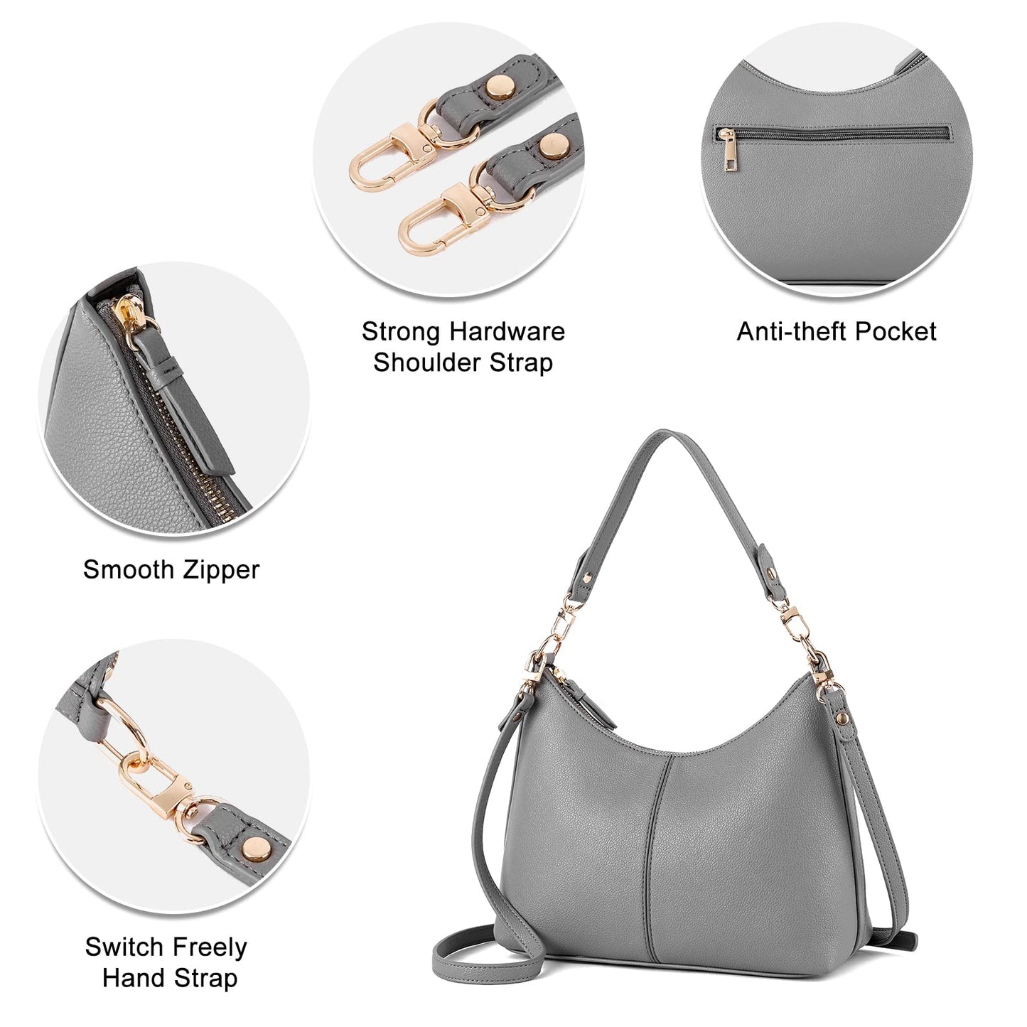 Keyli Women's Grey PU Leather Small Crossbody Bag with Zipper Clutch