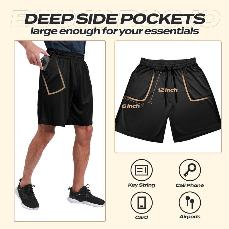 BOOJO 3 Pack Athletic Gym Mens Shorts - Workout Black Quick Dry Basketball Shorts with Pockets for Running Casual Activewear