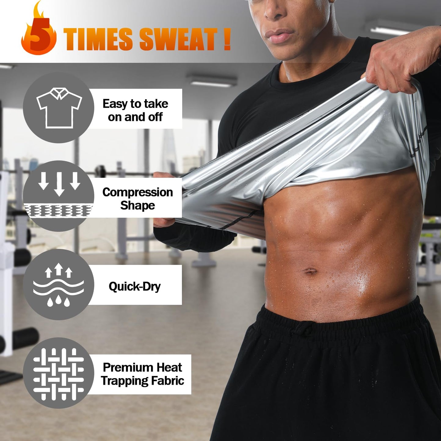 Donason Sauna Shirt for Men Weight Loss Sweat Suit Mens Compressions Shirts Body Shaper Suits for Workout Sports Gym