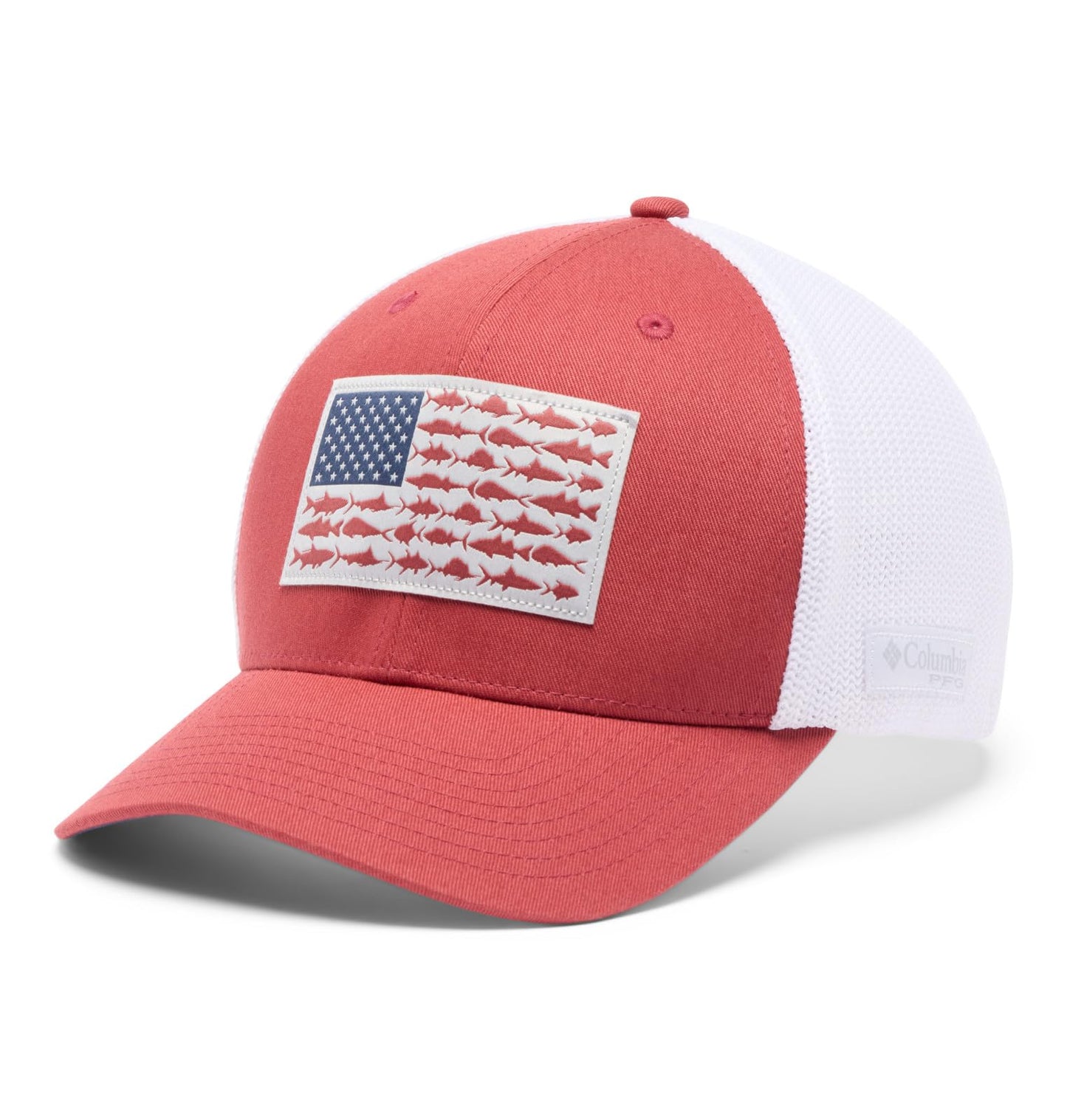 Columbia Unisex PFG Fish Flag Mesh Ball Cap, Dusty Crimson/White/Nocturnal, Large/X-Large