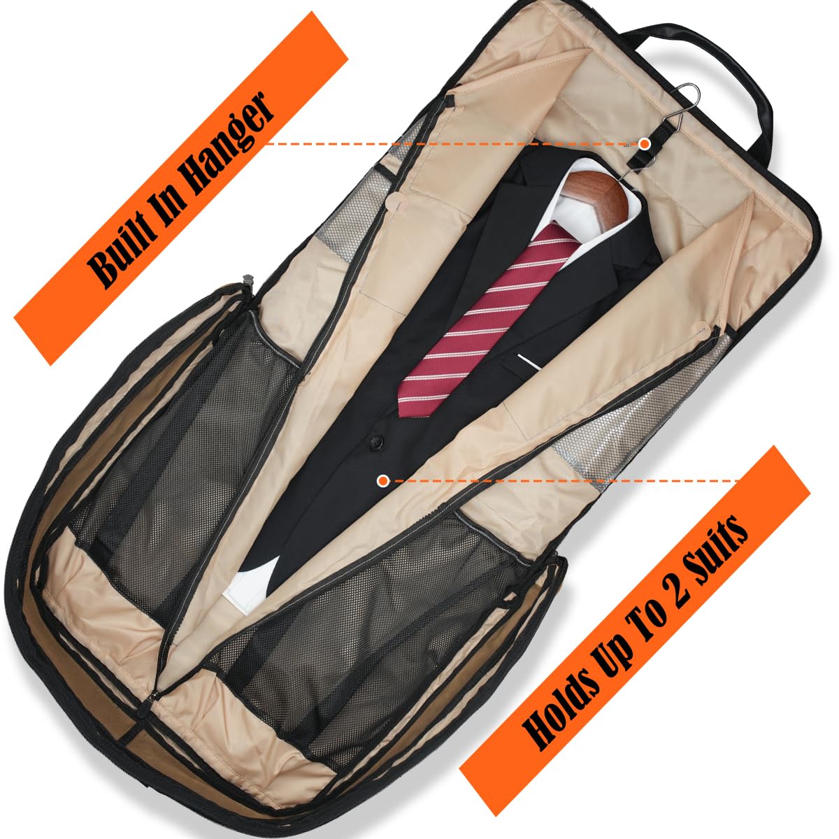 WELKINLAND 2-Suit Carry On Garment Bag for Travel, 30-L Suits Holder Travel Bag, 8-Pocket Garment Bag for Men, Wrinkle-Free Travel Garment Bags for Suits, Durable Suit Carrier Garment Travel Bag