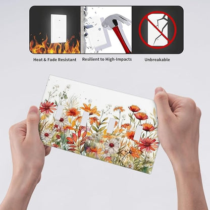 Watercolor Wild Flower Floral 4 Gang Decorative light switch plate Quad Toggle Wall Plate Covers Switchplate Electrical Faceplate for Nursery Bedroom Bathroom Decor