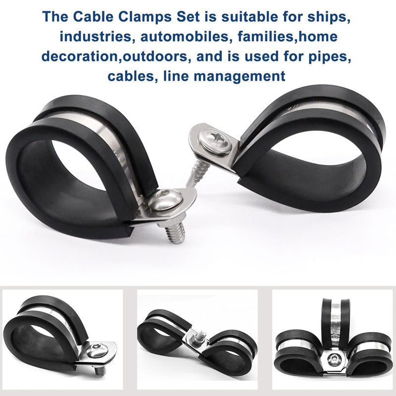 Taiss 50PCS 3/8 Inch Cable Clamps 304 Stainless Steel Rubber Cushion Insulated Wire Clamps,Pipe Clamps,Loop Clamps,Hose Clamp,Metal Rubber Clips With Two Kinds Of Screws(10mm) F-098-10mm