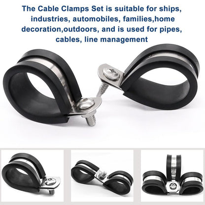 Taiss 50PCS 3/8 Inch Cable Clamps 304 Stainless Steel Rubber Cushion Insulated Wire Clamps,Pipe Clamps,Loop Clamps,Hose Clamp,Metal Rubber Clips With Two Kinds Of Screws(10mm) F-098-10mm