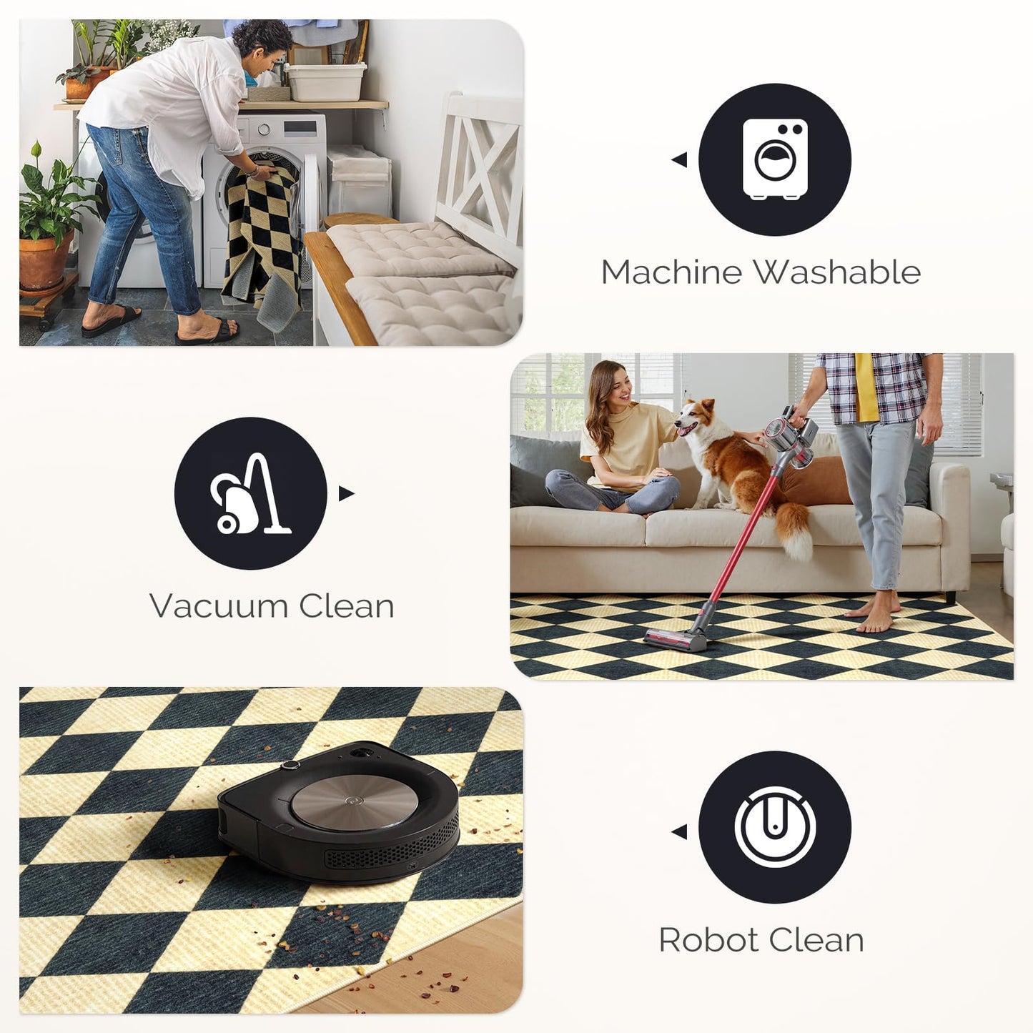 LIVEBOX Checkered Area Rug 2x3 - Small Entryway Rug Non Slip Washable Kitchen Mat, Bathroom Rugs Under Door, Moroccan Soft Indoor Carpet for Bedroom Laundry Entrance