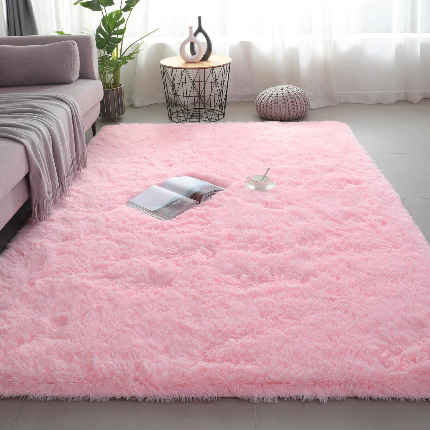 Shag Area Rugs for Bedroom Living Room,4X6 Ultra Soft Fluffy Area Rugs for Dorm,Indoor Carpet Plush Rugs for Living Room Home Decor,Pink