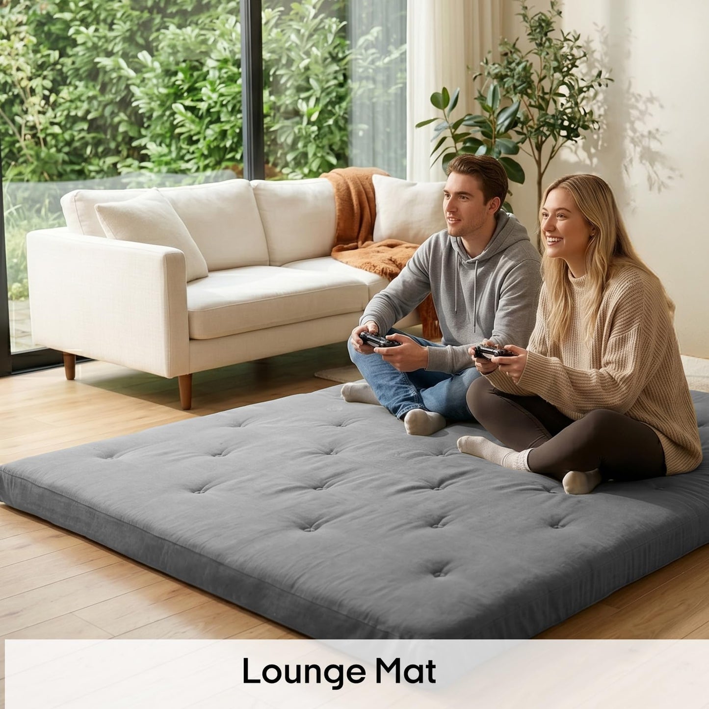 ZonLi Japanese Floor Futon Mattress Twin Size 75"x 39", 100% Cotton Cover 4'' Thicken Tatami Mattress, Foldable Sleeping Pad, Portable Dormitory Tatami Mat (Grey)