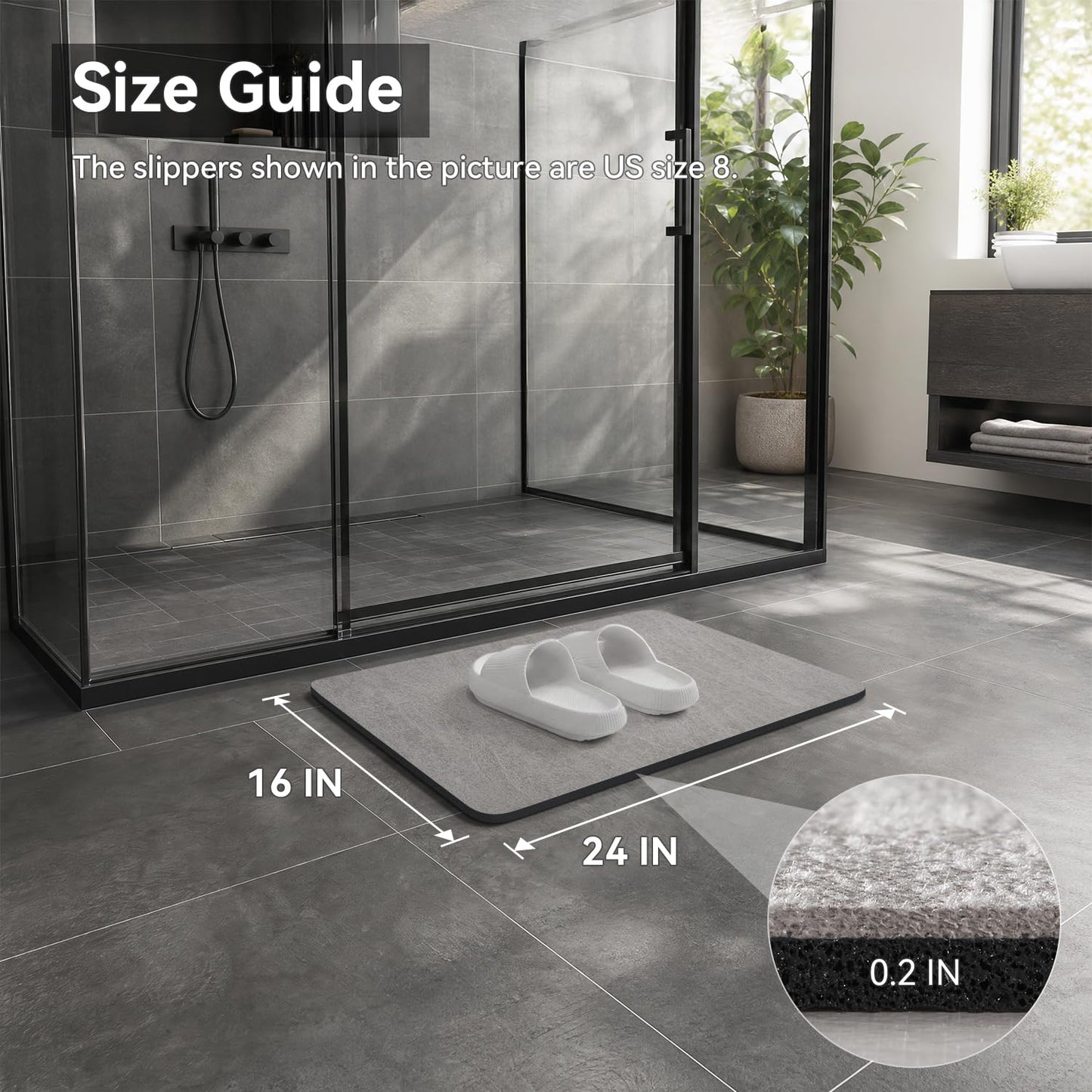 MontVoo -Bath Mat-Rubber Backing Non SlipThin Bathroom Rugs Fit Under Door- Quick Dry Absorbent Faux Suede Surface Grey Bathroom Floor Mats-Shower Rug for in Front of Bathtub Shower Gray 16x24