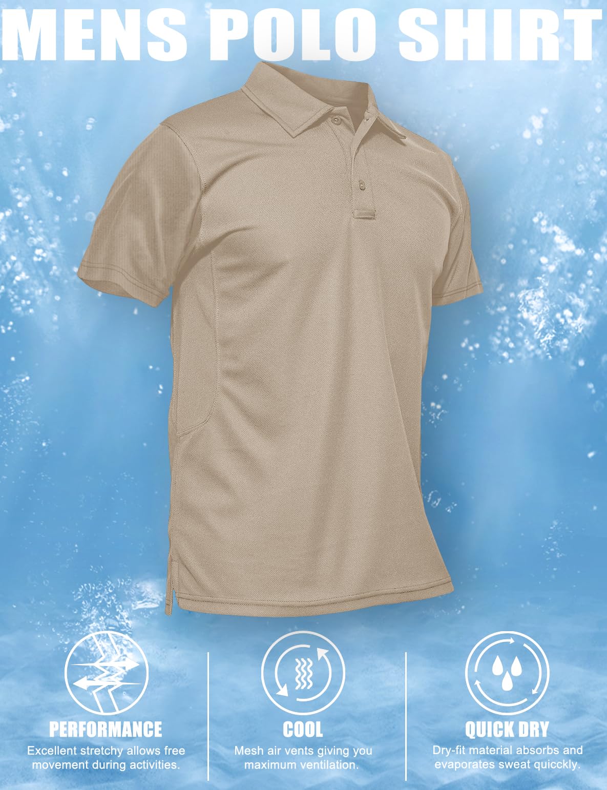MAGCOMSEN Mens Polo Shirts Short Sleeve Golf Outdoor Dry Fit Polo Shirt Work Tactical T Shirt Khaki M