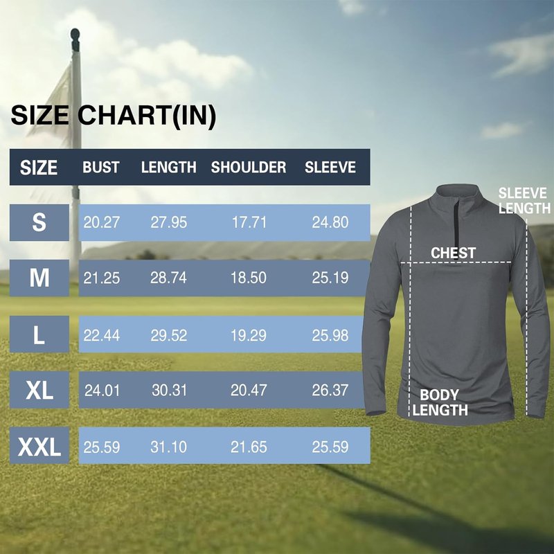 Men's Quarter Zip Pullover Golf Shirt - UPF 50+ Moisture-Wicking & Breathable Sun Protection