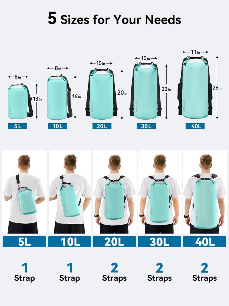 HEETA Waterproof Dry Bag for Women Men, Roll Top Lightweight Dry Storage Bag Backpack with Emergency Whistle for Travel, Kayaking, Boating, Camping, Beach, Cruise Ship Essentials (Mint Green, 20L)