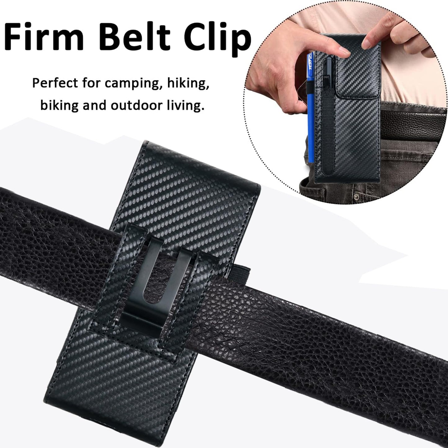 CusPra Holster Pouch for Samsung Galaxy Z Fold 8/7/6/5/4/3 with S Pen Holder & Belt Clip & Card Holder, Luxury Carbon Fiber Leather Holster Case with Belt Loop&Metal Clip&Magnetic Closuer (Vertical)