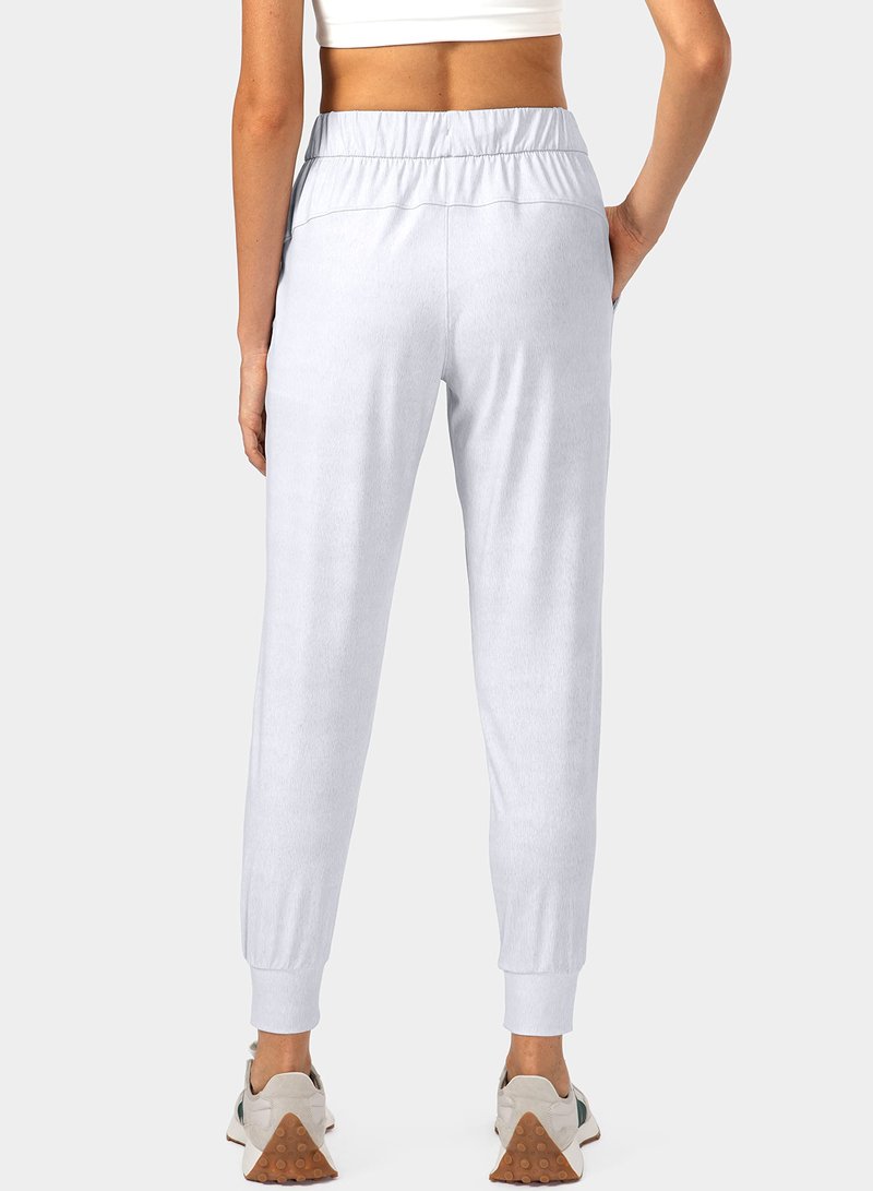 SANTINY Women's Joggers Pants Pockets Drawstring Running Sweatpants for Women Lounge Workout Jogging(Heather White_M)