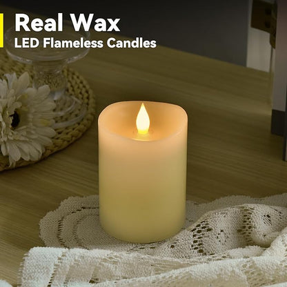 Realistic Flickering Flameless Candles with Timer - Battery-Powered 4 Inch Ivory LED Pillar Candle for Weddings, Valentine's Day & Indoor/Outdoor Decor - Safe for Kids/Pets (1-Pack)