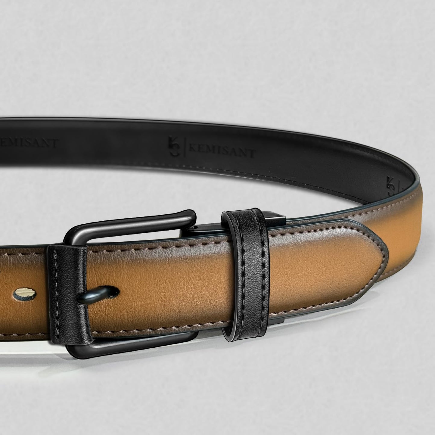 KEMISANT Men Reversible Belt-Leather Belt for Men Dress Casual Jeans 1 3/8",One Reverse For 2 Sides(Black/Tawny,28"-30" Waist Adjustable)