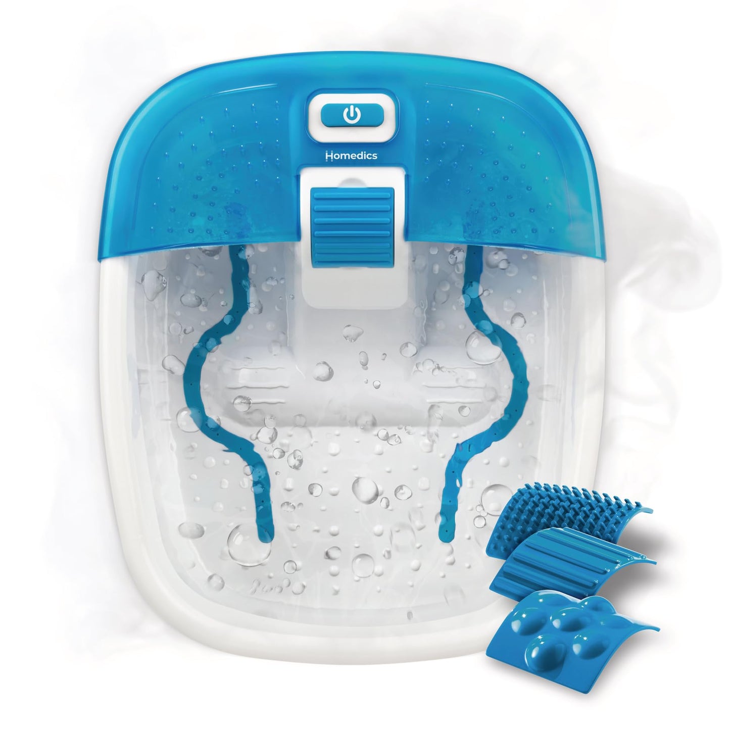 Homedics Bubble Bliss Deluxe Foot Spa with Heat Massaging Arch, 3 Acupressure Attachments, Splash Guard, Raised Nodes Creates Bubbles, Improves Circulation, Soothe Tired Muscles, Built-in Storage