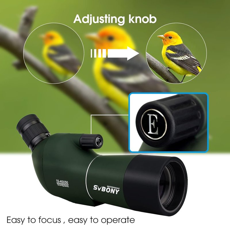 SVBONY SV28 Spotting Scope - 15-45x50mm Zoom Lens, Waterproof & Fogproof for Bird Watching | Tripod & Phone Adapter Included