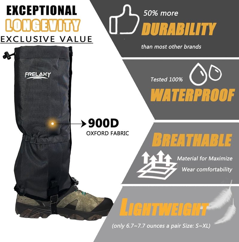 Frelaxy Ultra High-Performance Hunting Leg Gaiters - 100% Waterproof with Adjustable Rubber Foot Strap | Perfect for Hiking & Snow