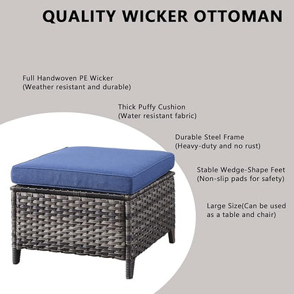 Rilyson Wicker Patio Furniture Set - 7 Piece Rattan Outdoor Sectional Conversation Sets with 2 Rocking Swivel Chairs,2 Ottomans,2 Sofa and 1 Coffee Table for Porch Deck Garden(Mixed Grey/Blue)