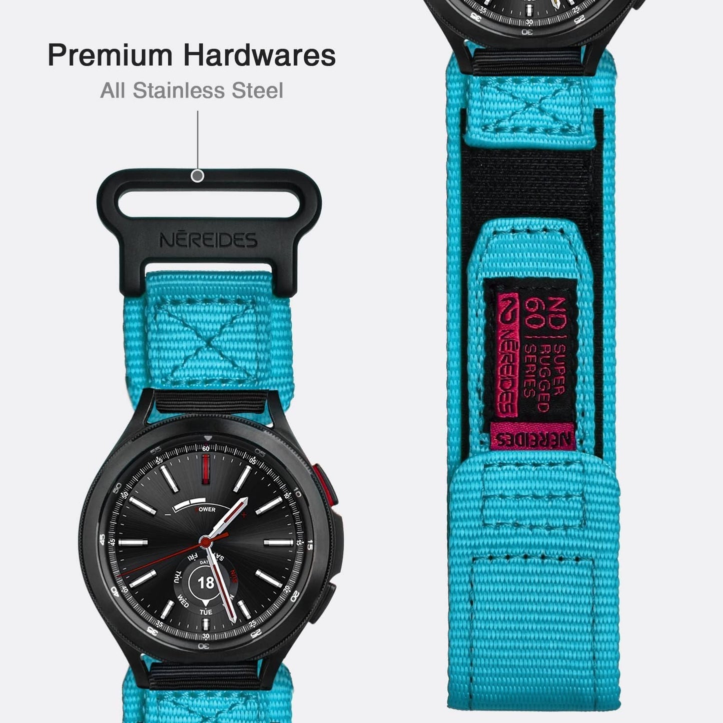Nereides Band Compatible with Samsung Galaxy Watch 7 6 5 4 40mm 44mm/Watch 6 4 Classic/Galaxy Watch 5 Pro/Galaxy Watch 3/Classic 41mm/Active 2, 20mm Nylon Sports Strap for Men Women(Blue,L)