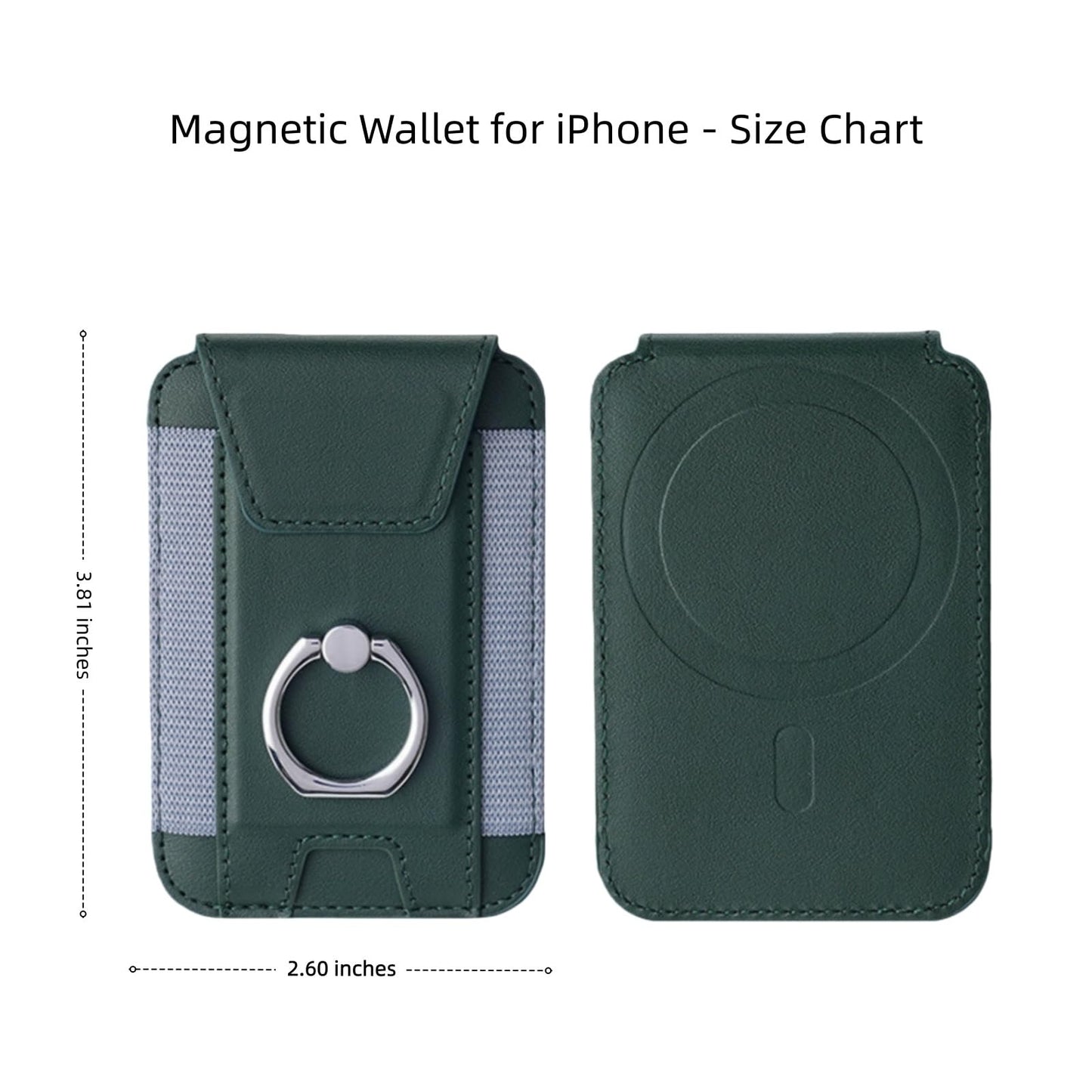 UPEWEFI for Magsafe Wallet, Slim Magnetic Card Wallet with Grip, 7 Cards Holder RFID Blocking, Ring Stand Stick on Wallet with Privacy Flap (Green)