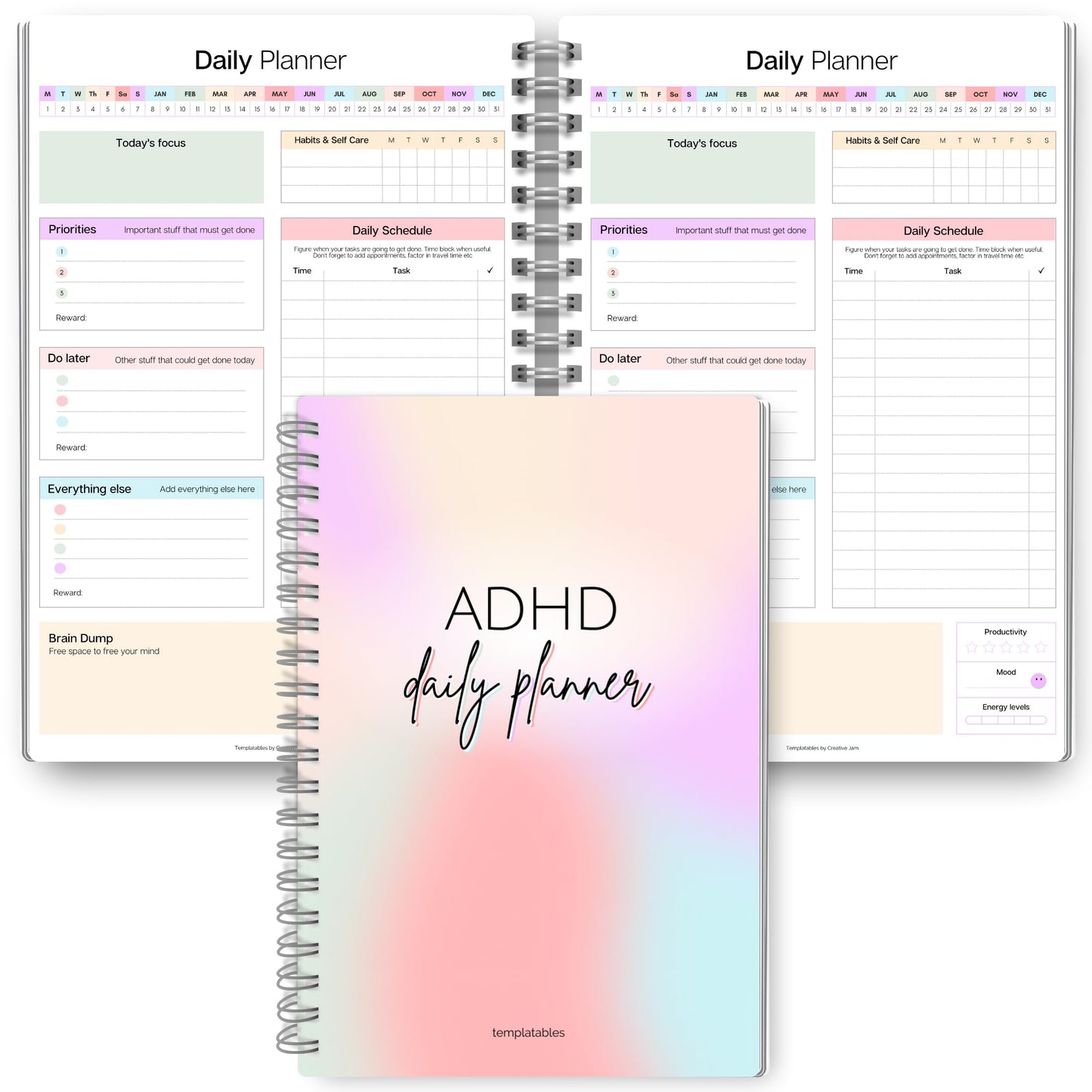 ADHD Daily Planner for Neurodivergent Adults - Productivity Daily Planner & Task Management to Stay Organized and Focused (Rainbow)