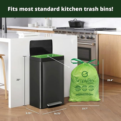 Simply Bio 13 Gallon Compostable Trash Bags Liners Drawstring, Heavy Duty Extra