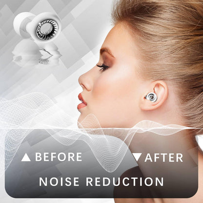 RIFOVN Ear Plugs for Sleeping, Reusable Silicone Earplugs with 28dB Noise Reduction, Noise Cancelling Ear Plugs for Concert, Work, Travel, Study, Hearing Protection, Silver and White
