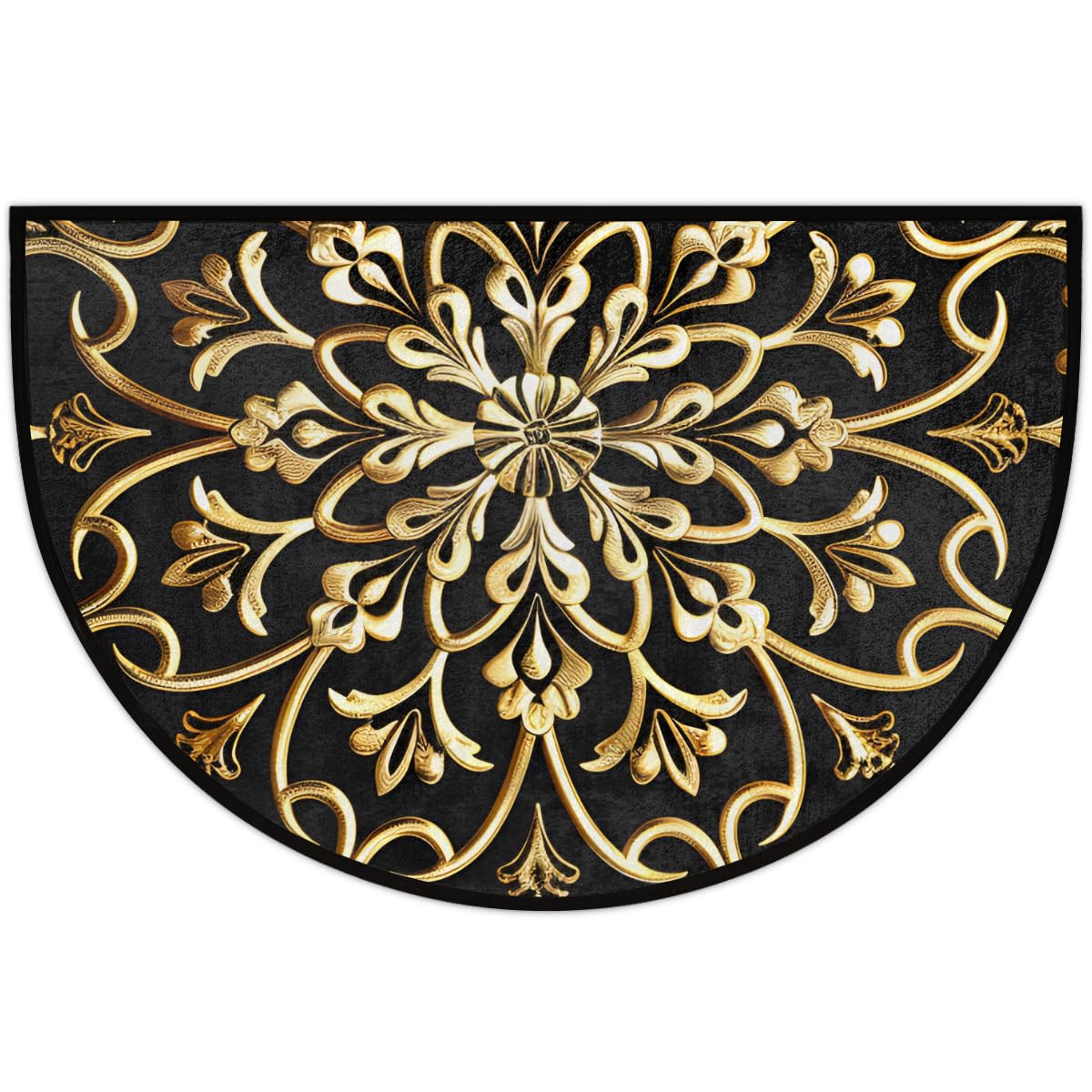 Golden Mandala Half Round Door Mat Semi Moon Rug Fireplace Carpet Area Rugs