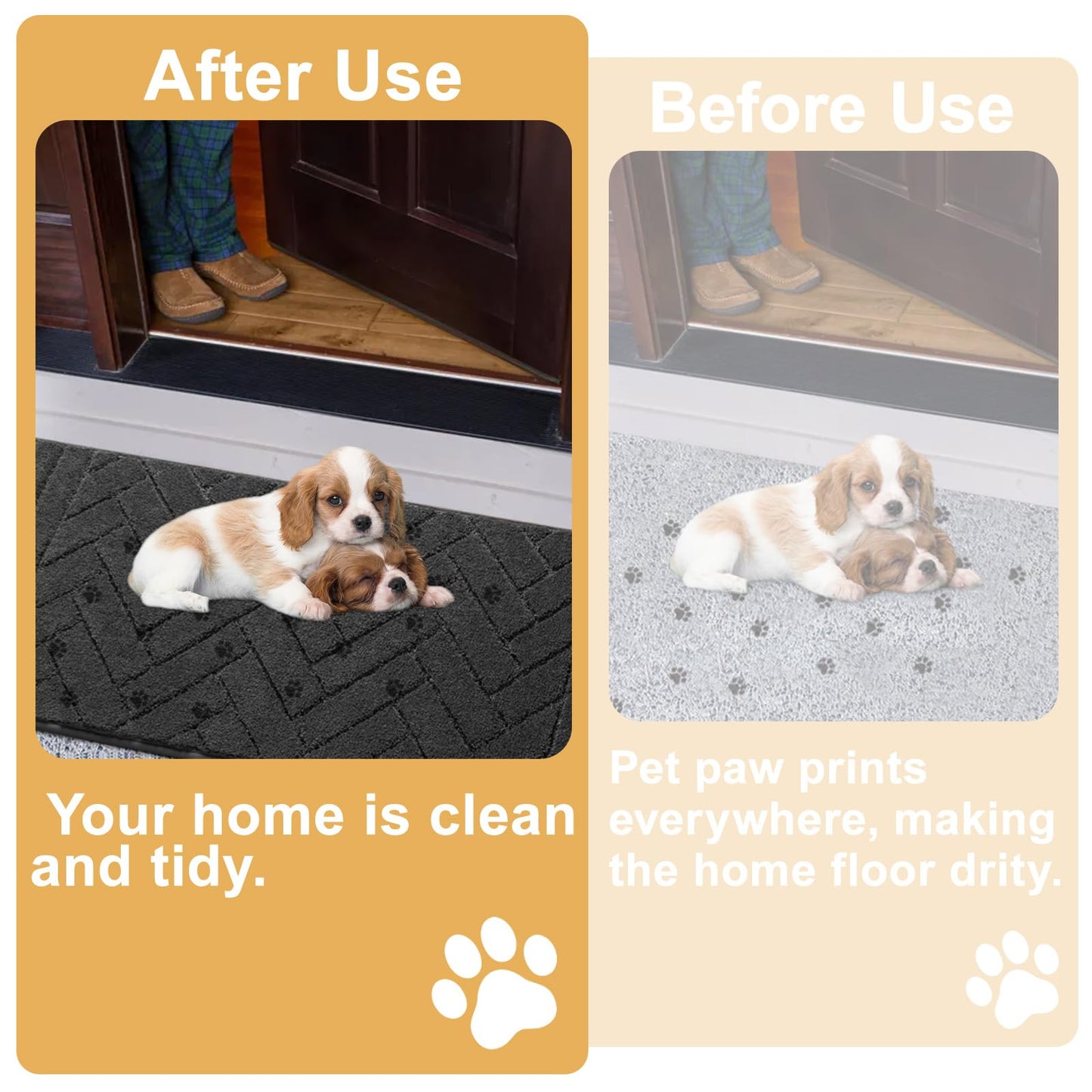 Tindbea Dog Mat for Mud Paws,Absorbs Moisture Dirt Non-Slip Washable Mud Mat for Dogs,Soft Rubber Backing Front Inside Pet Rug for Entryway, Dog Paws, Patio(24"x59",Charcoal)