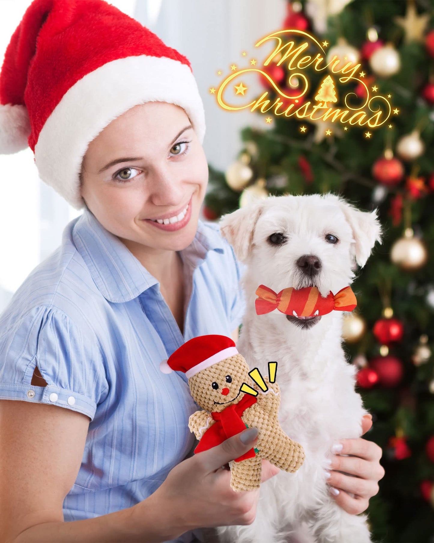 Pweituoet Christmas Dog Toys with Dog Christmas Stocking, Adorable Gifts for Puppy Small Medium Large Dog