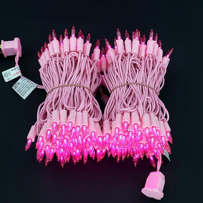 YULETIME 200 Pink LED Christmas Lights, 66 Feet Pink Wire UL Certified Commercial Grade Holiday String Light Set