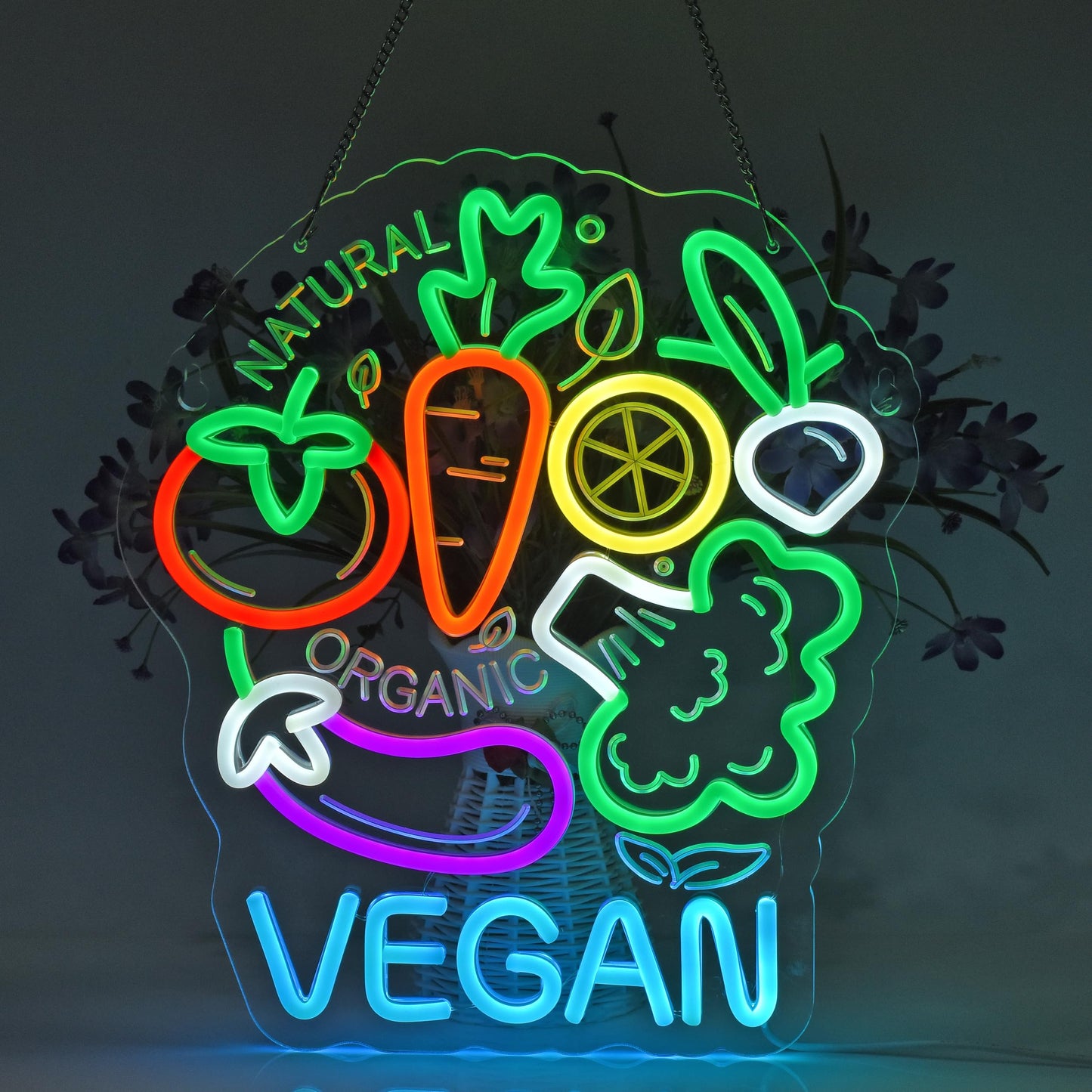 JOMOBUTY Vegan Neon Sign, Neon Lights Hanging Wall Art Decoration for Business Restaurant Shop Store Bar Cafe Party Home Decor, USB Powered Ultra Bright Dimmable,14.57×12.6inches
