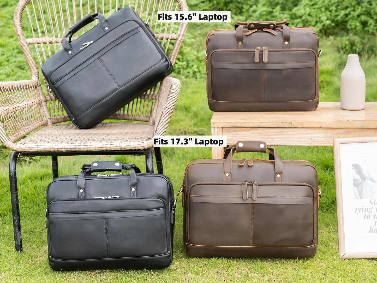 Masa Kawa Leather Briefcase for Men 17 Inch Laptop Crossbody Shoulder Messenger Office Bag Black Attache Case Handbag for Business Travel Work Lawyer Large