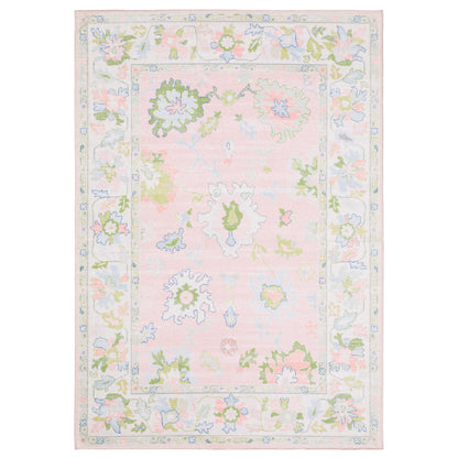Oriental Weavers Addison ADD04 Machine Washable Flat Weave Printed Area Rug 5' x 7' in Pink/Green Traditional Style, Nursery, Kids Room, Bedroom, Entryway