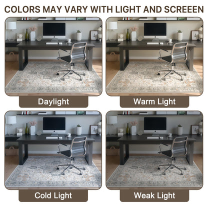 36"x48" Office Chair Mat for Hardwood Tile Floor, Under Desk Carpet Protector for Rolling Computer Chair Mat, Machine Washable Area Rug, Anti-Slip 1/5" Thick Low Pile Thin Vinyl Floor Mat, Taupe