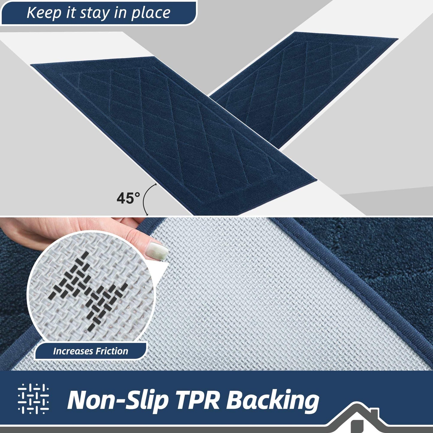 BEQHAUSE Dirt Trapper Door Mat 24" x 60", Doormat Non-Slip Entryway Rugs Washable, Dog Door Mat Stain Resistant and Absorbent Welcome Floor Mat for Front Back Door, Mud Wet Shoes & Paws, Navy Blue