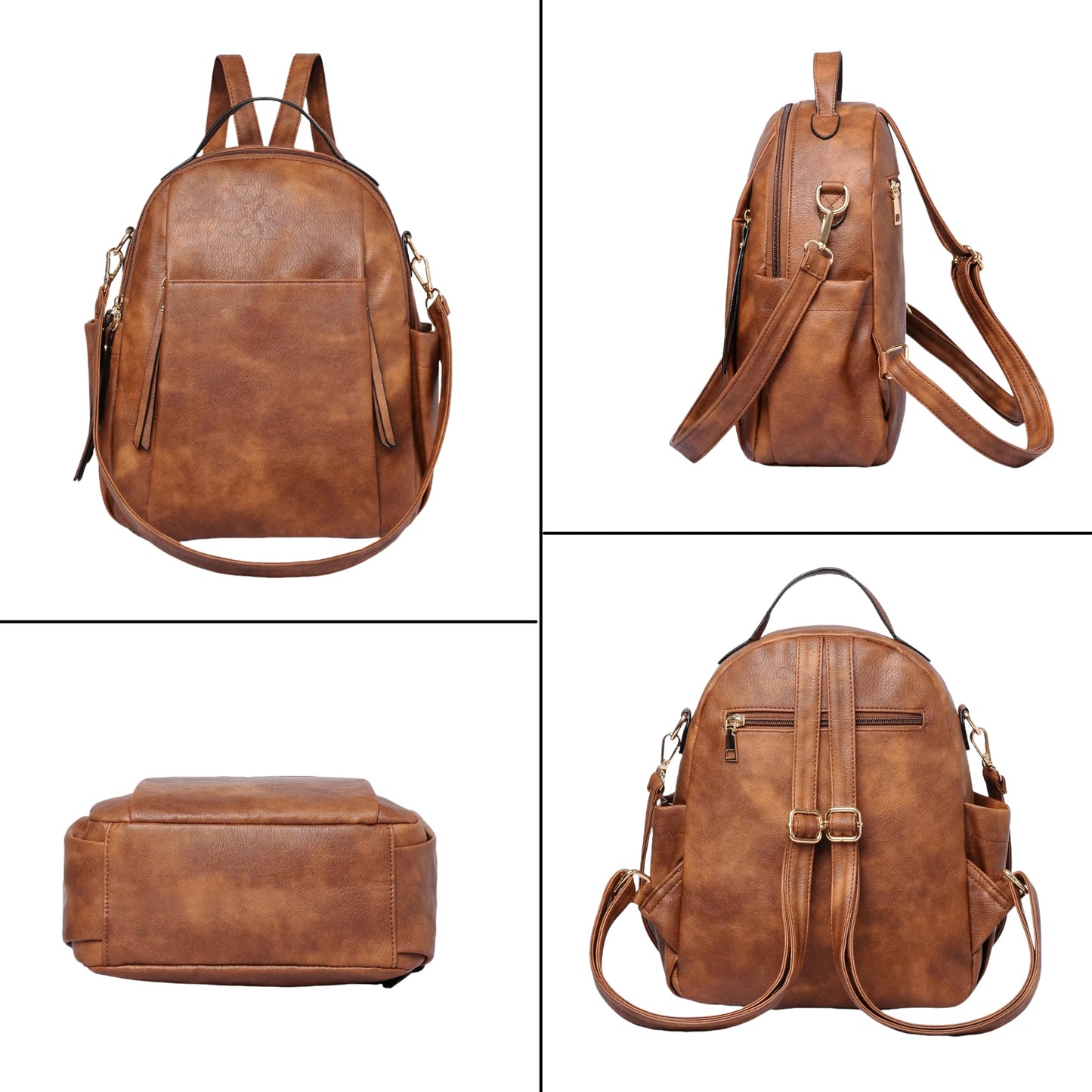 CTTOVIS Small Backpack for Women Designer Leather Mini Backpack Purse Ladies Fashion Roomy Shoulder Handbag (Caramel-3)