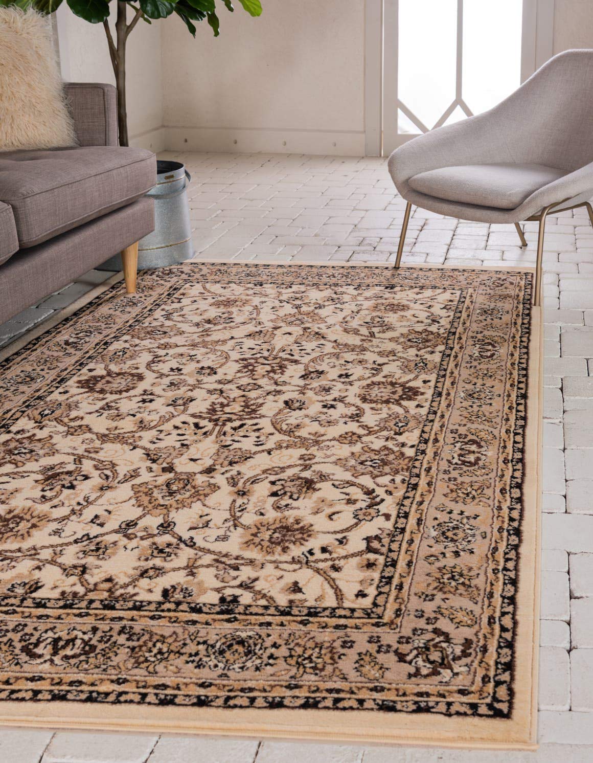 Unique Loom Sialk Hill Collection Area Rug - Washington (5' 3" x 8' Rectangle Ivory/Black)