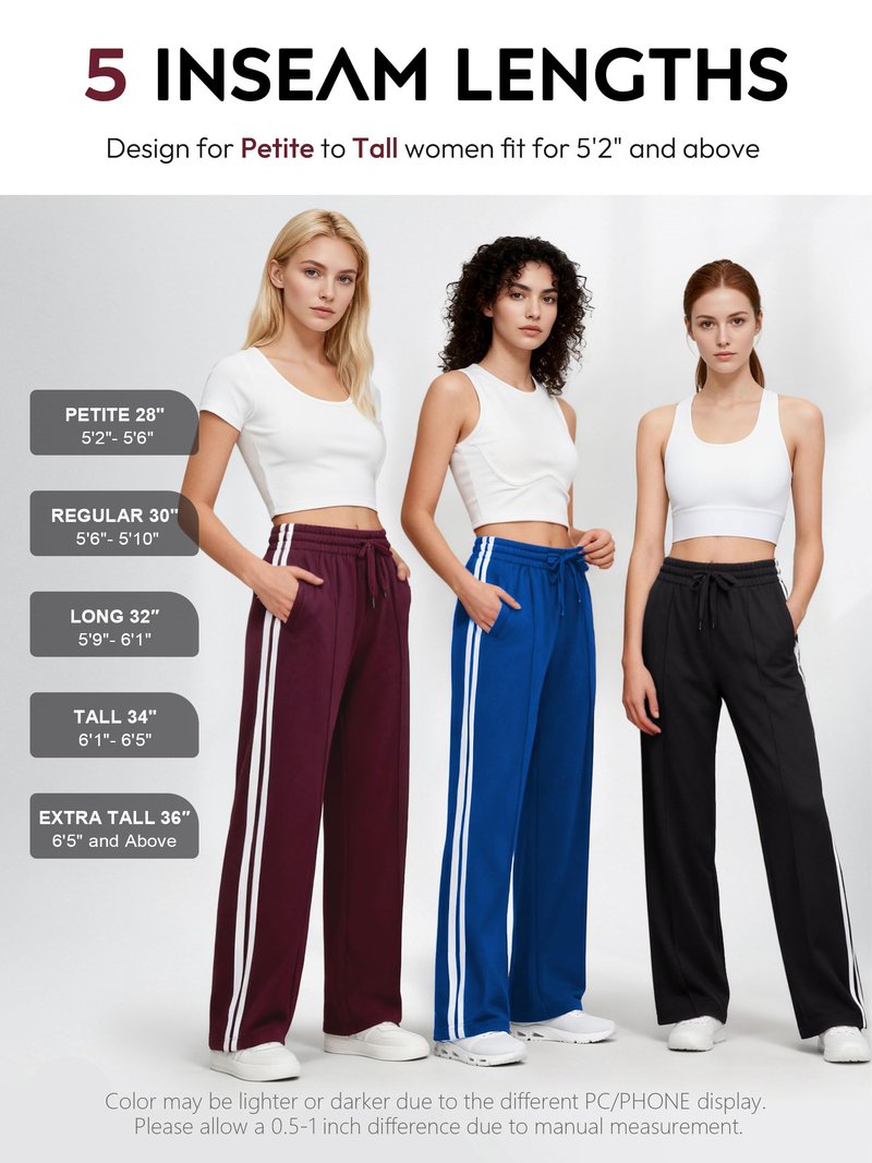 Tapata Long Women's 32" Inseam Casual Pants Track Athletic Sweatpants Warm Up Loose Side Stripe Street Slacks, Beige, L