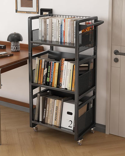 UMDONX Book Cart Heavy Duty Double-Sided with Silent Wheels & 3 Magnetic Book Supports Rolling Bookshelf Library Book Truck for Home, Office, or School