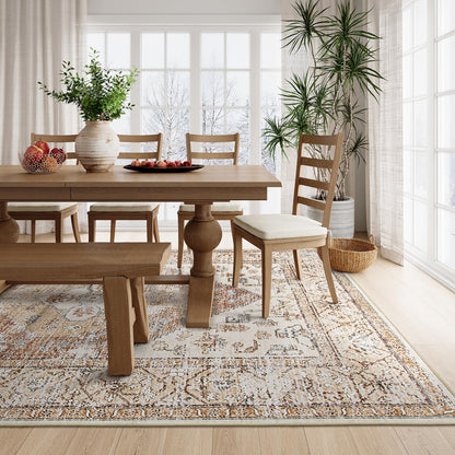 Lahome 5x7 Boho Machine Washable Area Rug Non-Slip Lightweight Low-Pile Oriental Distressed Print for Living,Bedroom,Office Adelyn