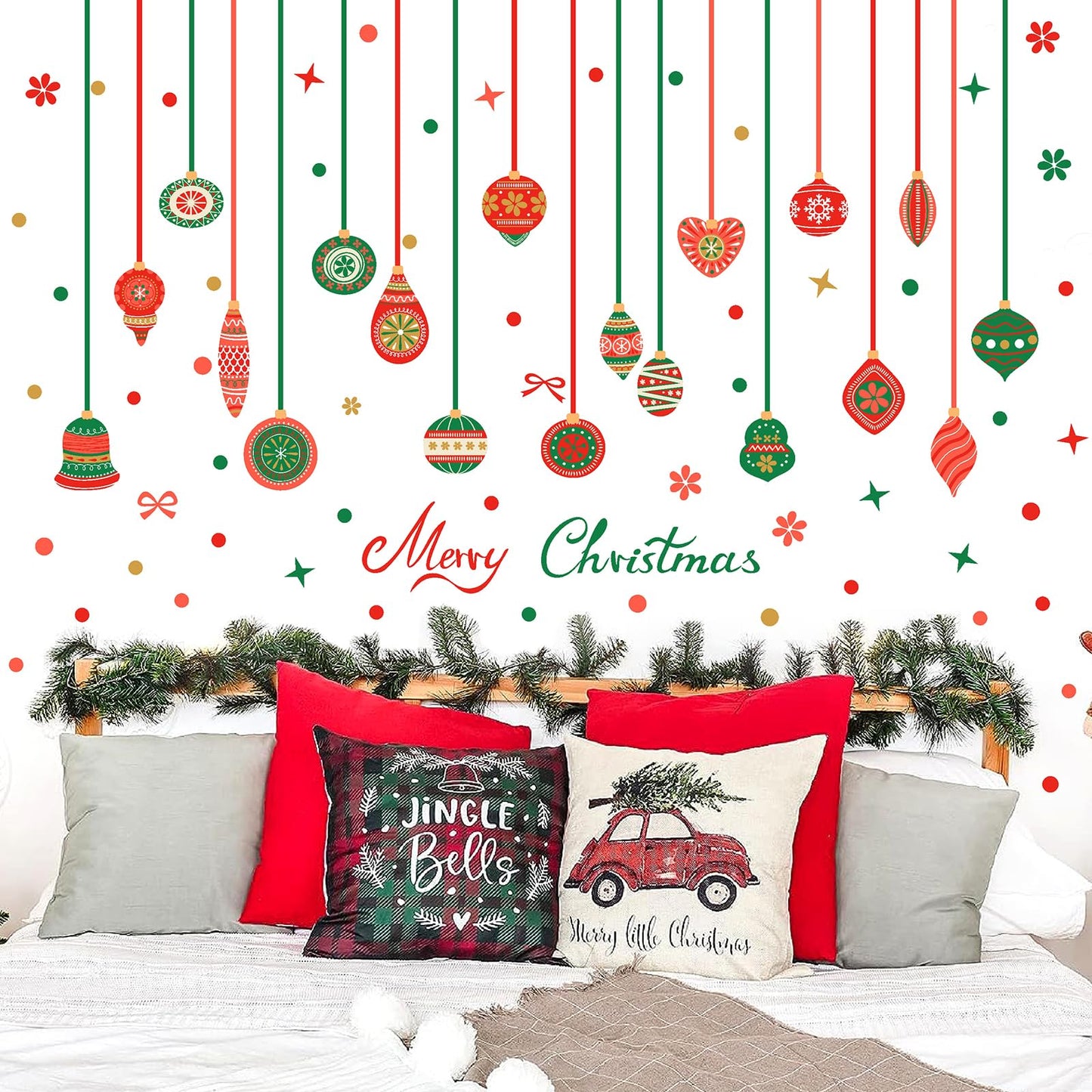 Christmas Bell Wall Stickers Removable Large Xmas Ornament Wall Decals Peel and Stick Merry Christmas Wall Decals Xmas Holiday Wall Stickers Winter Holiday Party Supplies Decorations